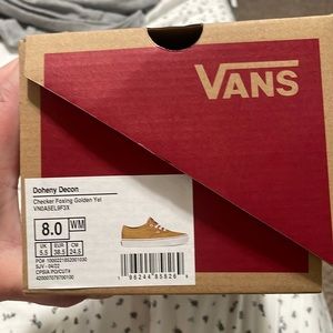 Brand new, never worn woman’s Vans. Women’s size 8, yellow/mustard color.